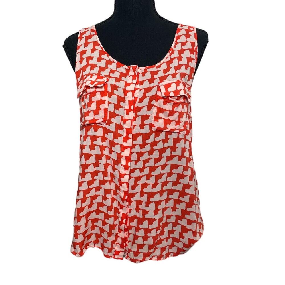 Gap Red Pink Geometric Sleeveless Tank Top Blouse‎ Hearts Button Up Pockets M